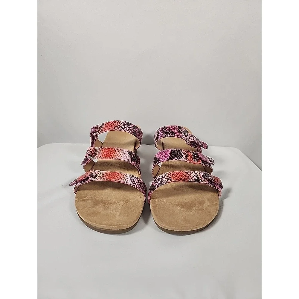 Vionic Dwyn Pink Snake Skin Print 3-strap‎ Wedge Sandals Women Size 11 381DWYN